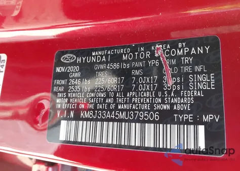 2021 Hyundai Tucson Limited/Sel/Sport/Ultimate/Value из США, поврежденный, VIN KM8J33A45MU379506